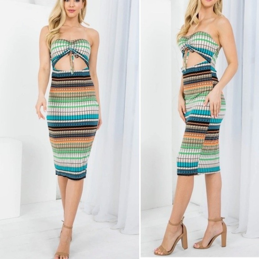 THE SANG MultiColor Brallete Style Tube Top With Pull String Front Bodycon Dress - Picture 1 of 12